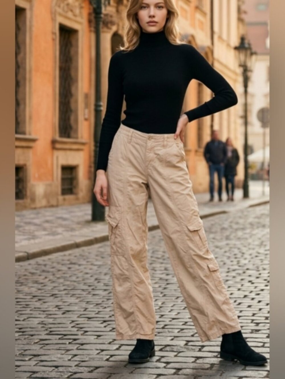 Urban Outfitter BDG Gorpcore Y2k Cargo Wide Leg Pants Tan SZ M Cotton Mid Rise